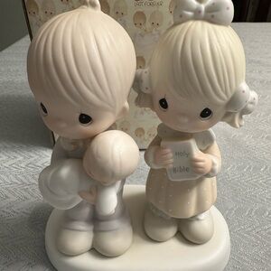 Precious Moments Figurine - Boy and Girl with Holy Bible